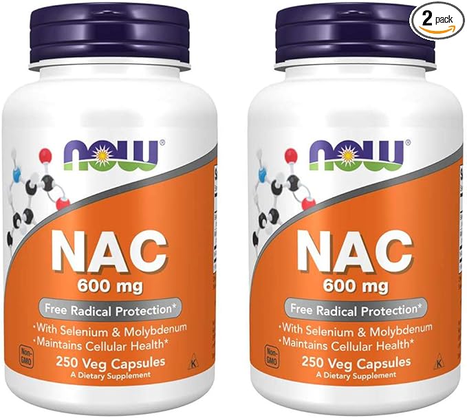 Now Foods Nac-Acetyl Cysteine 600mg 250 Vcaps (500 (250X2))