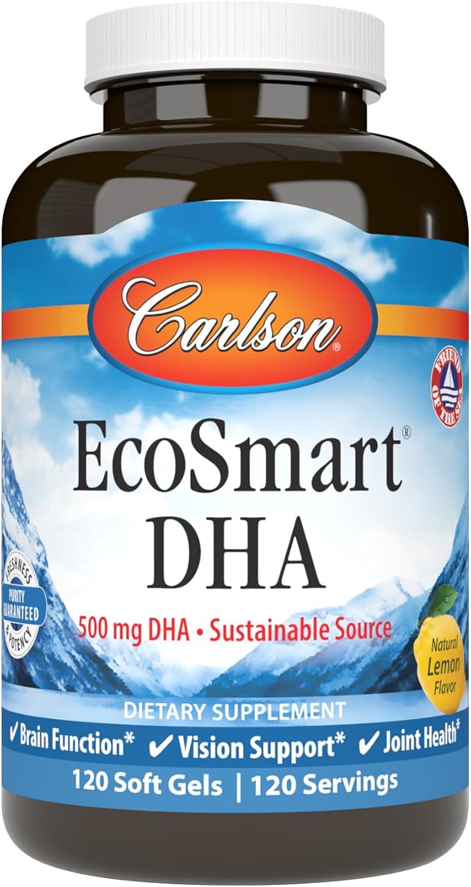 Carlson - EcoSmart DHA 500 mg DHA Sustainable Source Healthy Vision &amp Brain Function Lemon 120 Softgels