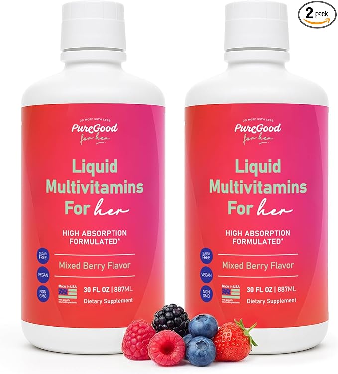 Liquid Multivitamin for Women | 70+ Nutrients High Absorption | B12 Folate Biotin Omega 3 6 7 9 | Energy Mood and Immune Support | Vegan Non-GMO Sugar Free | Mixed Berry | 60 Fl Oz