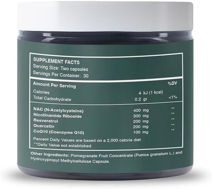 RESVERA NAD+ | Resveratrol Nicotinamide Riboside (NR) Quercetin NAC &amp CoQ10 | Supports Cellular Energy Anti-Aging Mitochondrial Health &amp Longevity | 60 Capsules