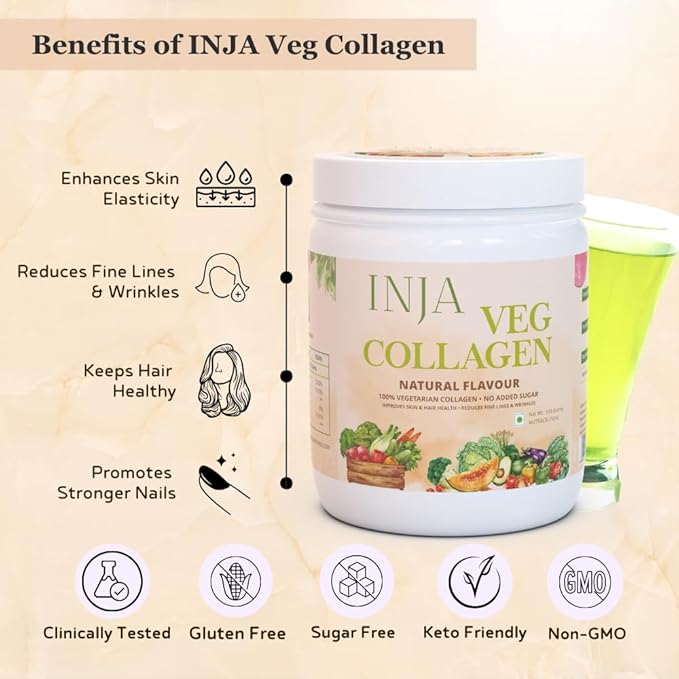 INJA Wellness Veg Collagen Supplement for Women Men 100% Vegetarian Collagen Only Original Veg Collagen Powder No added sugar Improves Skin and Hair Health Reduce Fine Line and Wrinkles