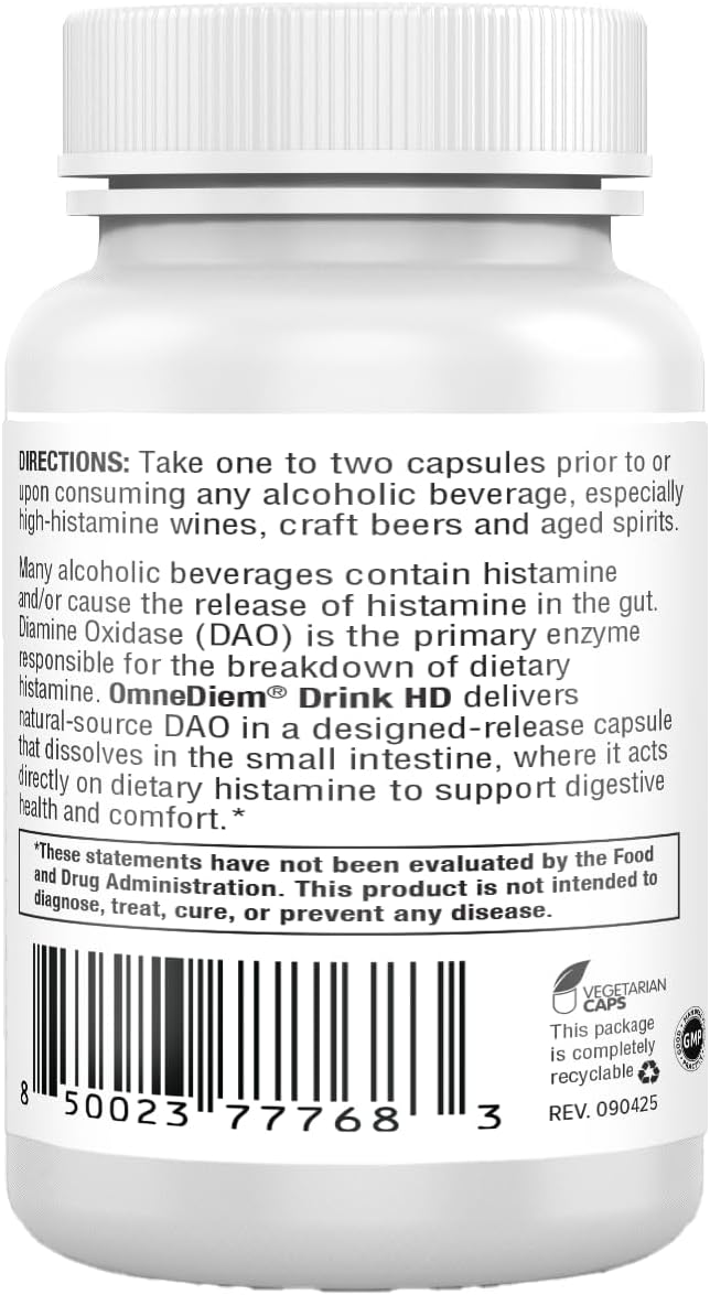 Omne Diem DrinkHD – 90 Count | DAO Enzyme Supplement with Diamine Oxidase | Delayed Release Capsules