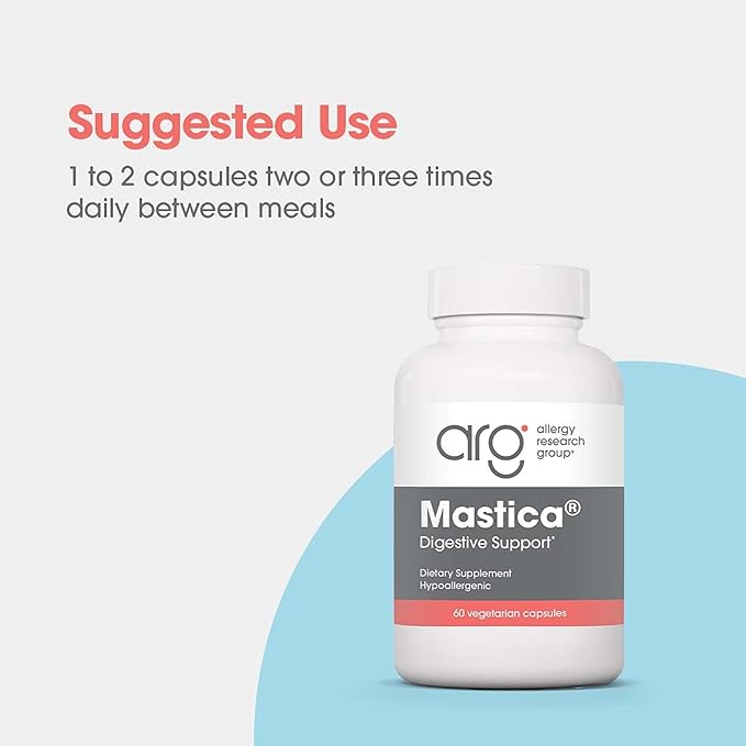 Allergy Research Group ARG Mastica Digestive Support - Supports Digestive Comfort - Delivers 1000 mg Chios Mastic Gum Resin per Serving - Vegetarian &amp Hypoallergenic - 30 Servings - 60 Capsules