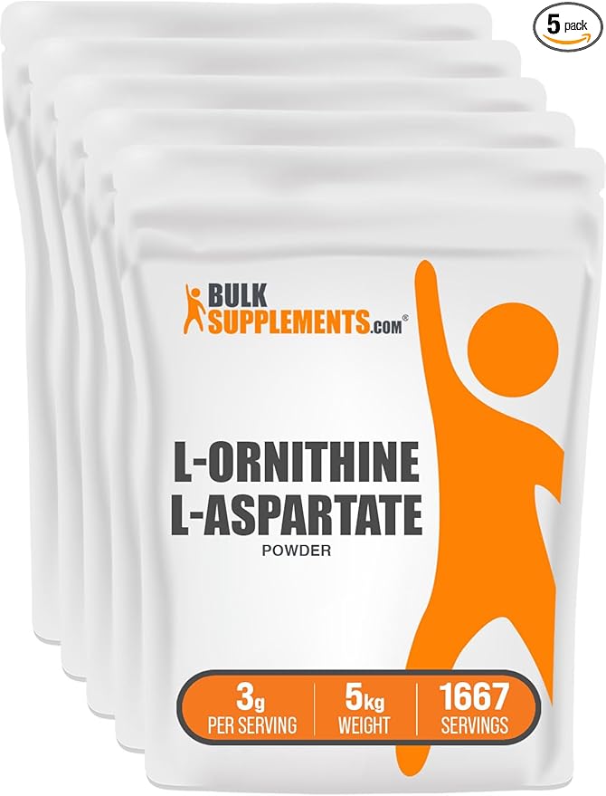 BulkSupplements.com L-Ornithine L-Aspartate Powder - Ornithine Supplement Amino Acid Supplement - Gluten Free 3g per Serving 1kg (Pack of 5) (11 lbs)