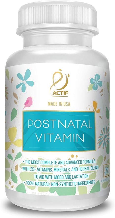 Actif Organic Postnatal Vitamin with 25+ Organic Vitamins and Organic Herbs Nursing and Lactation Supplement Non-GMO Made in USA 90 Count