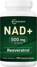 Micro Ingredients NAD+ 500mg with Resveratrol 240 Veggie Capsules | 2-in-1 NAD Supplement for Women &amp Men | NMN Pathway Alternative | Non-GMO Gluten Free