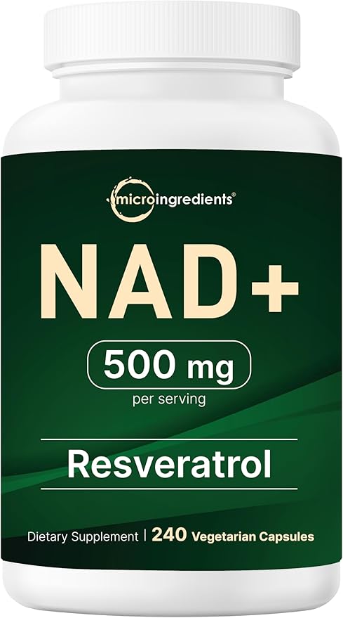 Micro Ingredients NAD+ 500mg with Resveratrol 240 Veggie Capsules | 2-in-1 NAD Supplement for Women &amp Men | NMN Pathway Alternative | Non-GMO Gluten Free