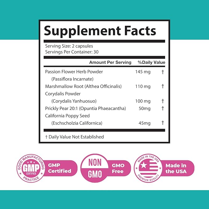 NeuroMax – Natural Herbal Blend with Passion Flower Marshmallow Root &amp California Poppy – Non-GMO Easy-to-Take Capsules Made in USA GMP Certified Facility - 60 Capsules 6 Month Supply