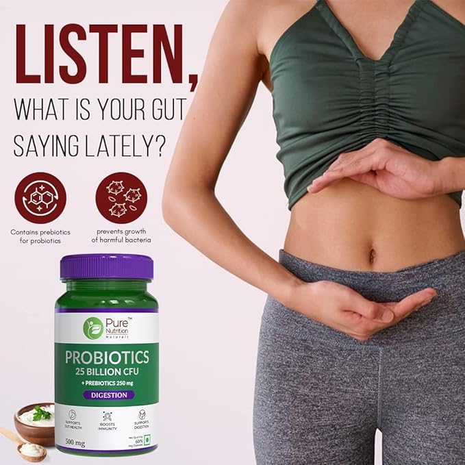 Probiotic 25 Billion CFU + prebiotics 250 mg l Prebiotics and Probiotics Capsules for Women and Men to Support Gut Health - 60 Veg Capsules