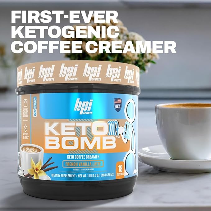 BPI Sports Keto Bomb - Promotes Energy Hydration and Fat Loss - MCT and Electrolytes - Sugar-Free with Calcium - French Vanilla Latte 18 Servings
