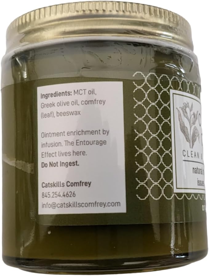 Catskills Comfrey ~ Oil Pulling 4oz: Organic MCT and Greek Olive Oils Infused with Comfrey Calendula Yarrow and Matcha Green Tea (Ceremonial Grade) Concentrated (DILUTE 1:1 MCT Oil)