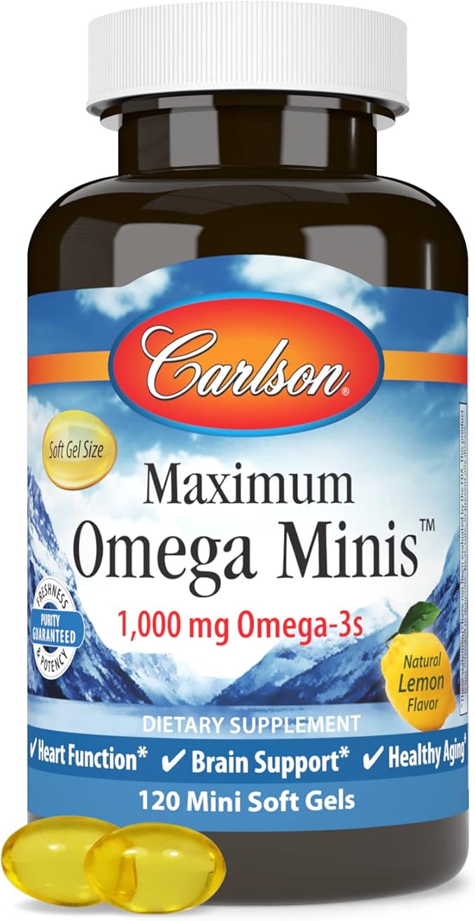 Carlson - Maximum Omega Minis 1000 mg Omega-3s Heart Function Brain Support &amp Healthy Aging Lemon 120 Mini Softgels