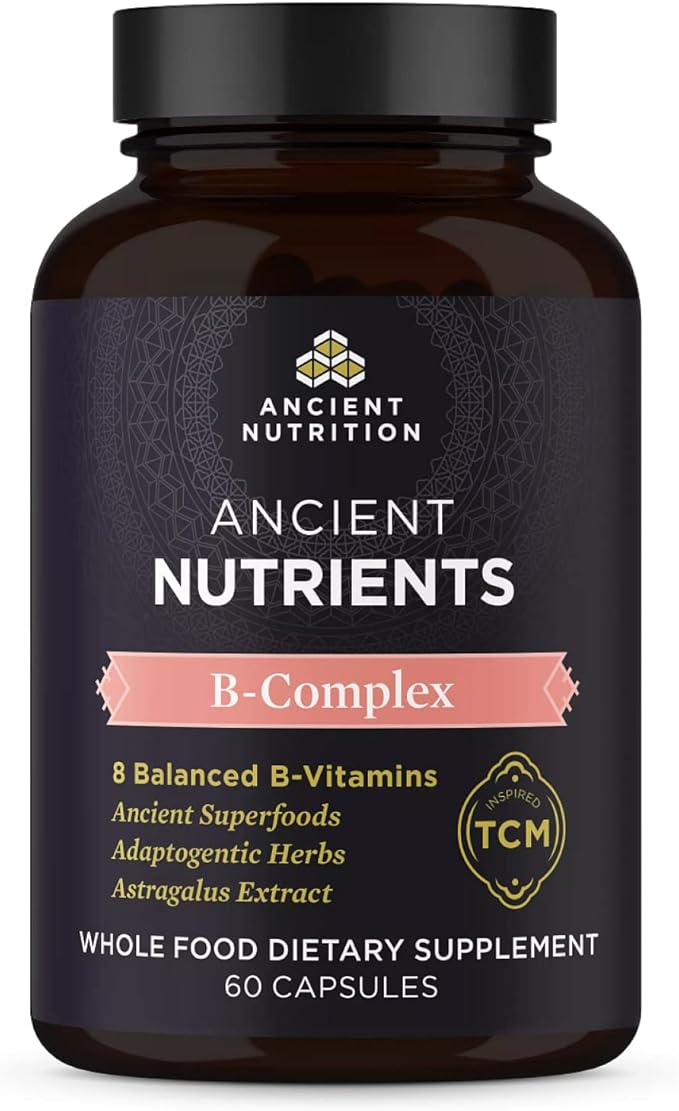 Ancient Nutrition Vitamin B Complex Supplement 8 Balanced B-Vitamins Supports Healthy Energy Levels Adaptogenic Herbs Enzyme Activated Paleo &amp Keto Friendly 60 Capsules