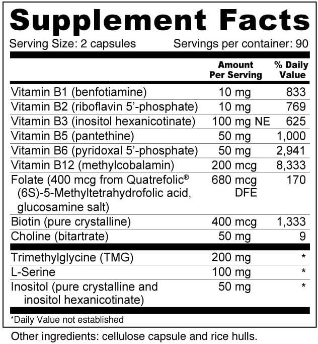 Wellness Resources Super Coenzyme B Complex - 180 Capsules - Vitamin B12 Vitamin B Complex for Hair Growth Adrenal Support &amp Stress Relief - Methylated B12 Folate Biotin Riboflavin Thiamine