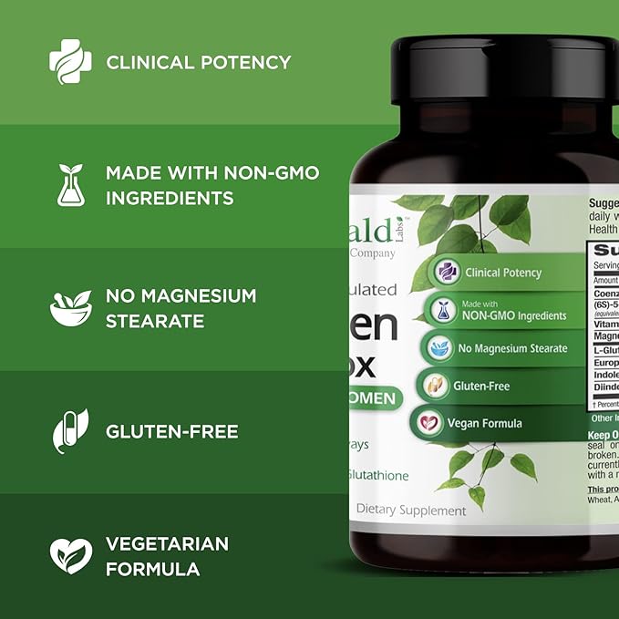 EMERALD LABS Estrogen Detox - Supports Hormone Balance for Women &amp Men* - Includes I3C DIM &amp Setria L-Glutathione - Vegan Gluten-Free - 60 Vegetable Capsules (30-Day Supply)