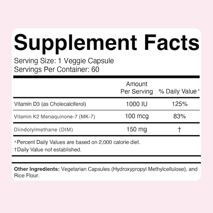Dr. Colbert MD Hormone Zone | by Divine Health | 150mg of DIM | 100mcg of Vitamin K2 | 1000IU of Vitamin D3 | 60 Day Supply | 60 Capsules