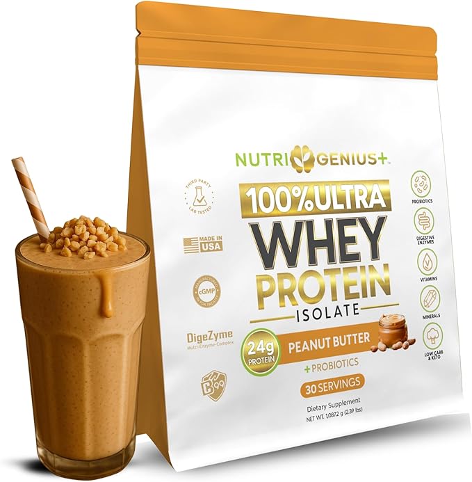 Protein Source – Provides 24g of Premium whey Protein Isolate per Serving Peanut Butter