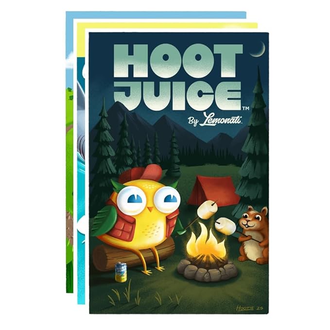 Hoot Juice Original Lemonade 12 Pack + Hoot Juice 3 Pack of Prints
