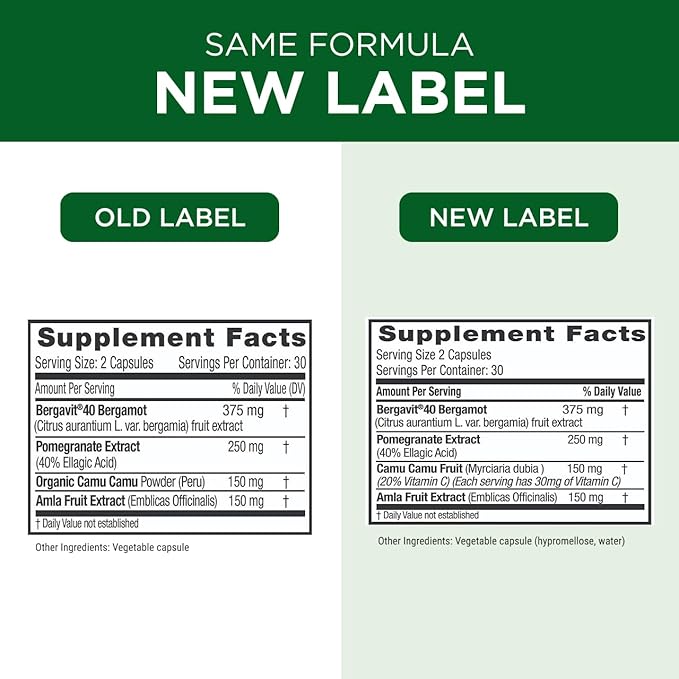 EMERALD LABS Bergamot+ - Supports Metabolism &amp Heart Health with Bergamot Pomegranate Amla &amp Camu Camu - Gluten-Free &amp Vegan - 60 Vegetable Capsules (30 Servings)