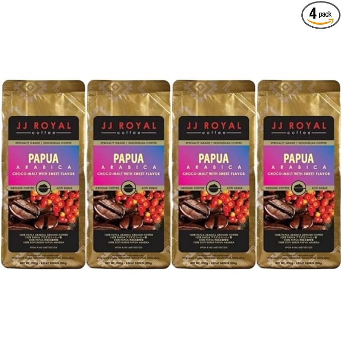 JJ Royal Coffee Papua Arabica 200g Ground Coffee (Pack of 4)