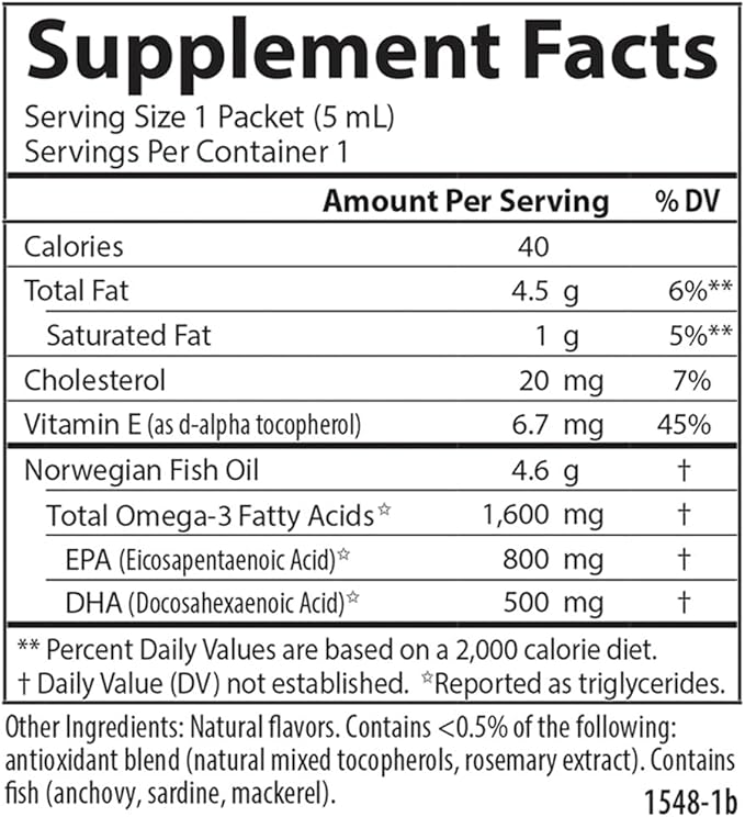 Carlson - The Very Finest Fish Oil Grab + Go Packets Single-Serving 1600 mg Omega-3s Norwegian Wild Caught Sustainably Sourced Box of 15 Packets 5 mL Each