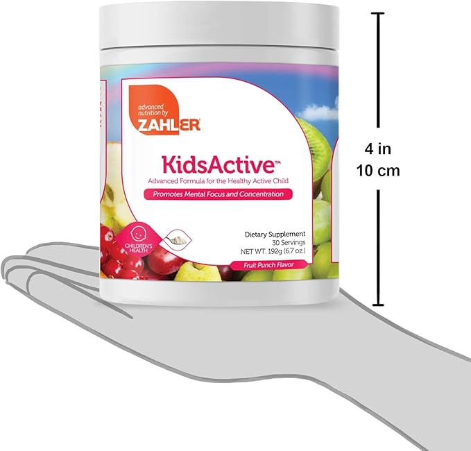 Zahler KidsActive Kids Concentration Formula Powder All Natural Children’s Supplement Supporting Focus Certified Kosher 30 Servings Fruit Punch Flavored Powder