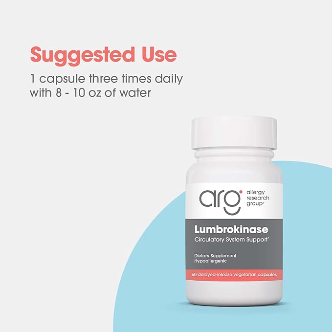 ARG Lumbrokinase Circulatory System Support - Delayed-Release Enzyme Supplement - Circulatory &amp Cardiovascular Health - Supports Healthy Blood Flow - Non-GMO &amp Gluten-Free - 30 Servings - 60 C