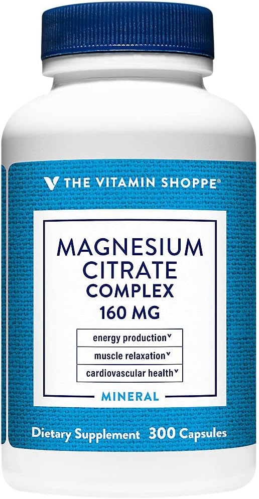 The Vitamin Shoppe Magnesium Citrate 160MG - Muscle Relaxation Bone Health &amp Energy Production Highly Absorbable (300 Capsules)