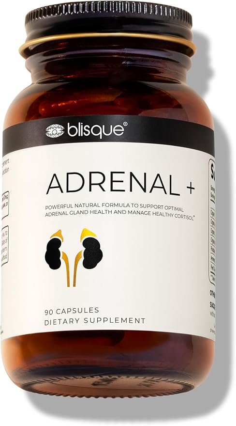 Blisque – Natural Adrenal Support Supplement for Adrenal Health Cortisol Manager Fatigue and Stress Relief | Doctor-Approved | with Ashwagandha | 90 Capsules | Vegan and Non-GMO