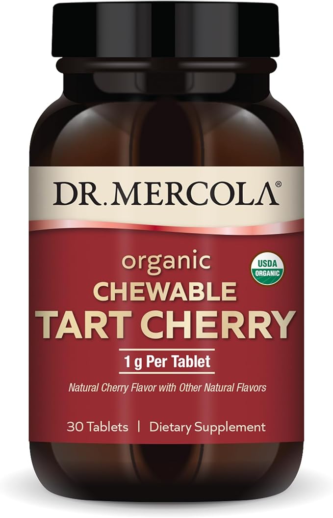 Dr. Mercola Organic Chewable Tart Cherry - Antioxidant Support - Made from Whole-Fruit Montmorency Cherries - USDA Organic - Stevia Sweetened - 30 Tablets