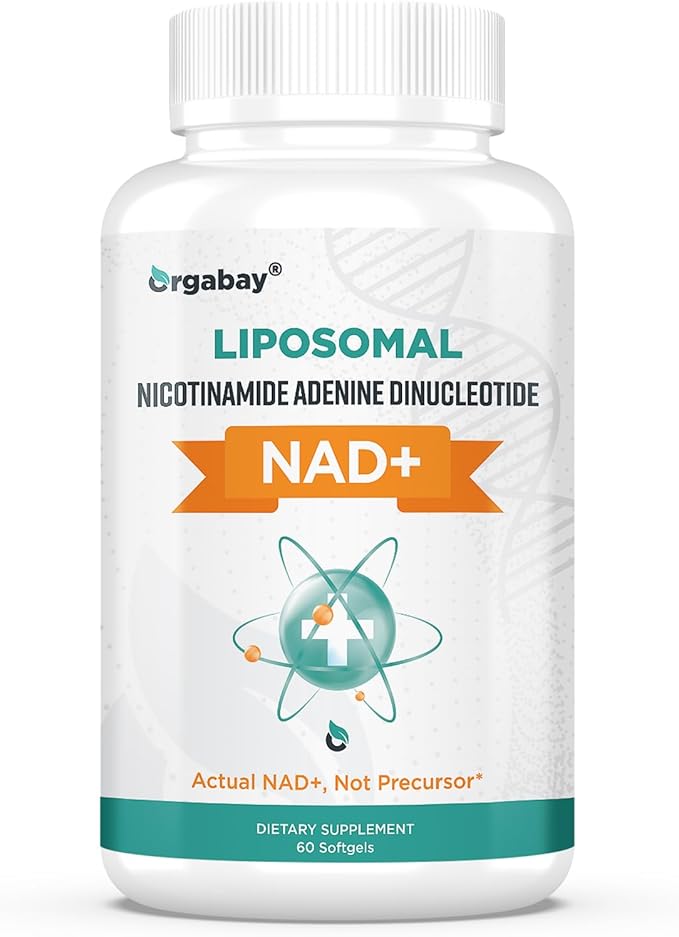 Orgabay Liposomal NAD+ Supplement 500 mg High Absorption Boost NAD+ with TMG 250 mg Actual NAD Plus More Efficient Than Nicotinamide Riboside Support Cellular Energy Healthy Aging | 60 Softgels