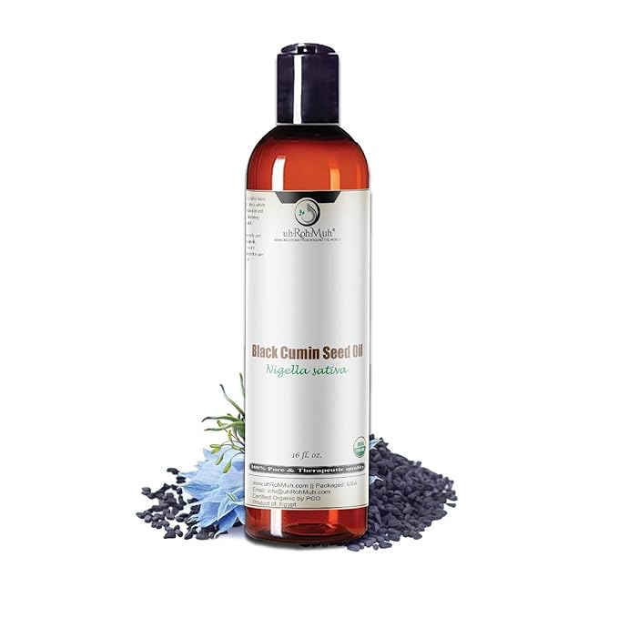 uh*Roh*Muh Premium USDA Organic Black Cumin Seed Oil – Cold-Pressed Nigella Sativa – 3% Thymoquinone (TQ Level) - 100% Pure Black Seed Cumin Oil for Skin Hair and Immune Support (16 Fl Oz)