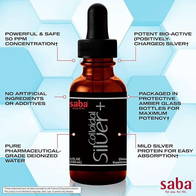 Saba Colloidal Silver 50PPM 4Fl Oz.- Seasonal Wellness Immune Support -This Multi-Use Product Comes in Handy for Several of Life’s Little Accidents. It’s A Must-Have in Every Household -24 Servings