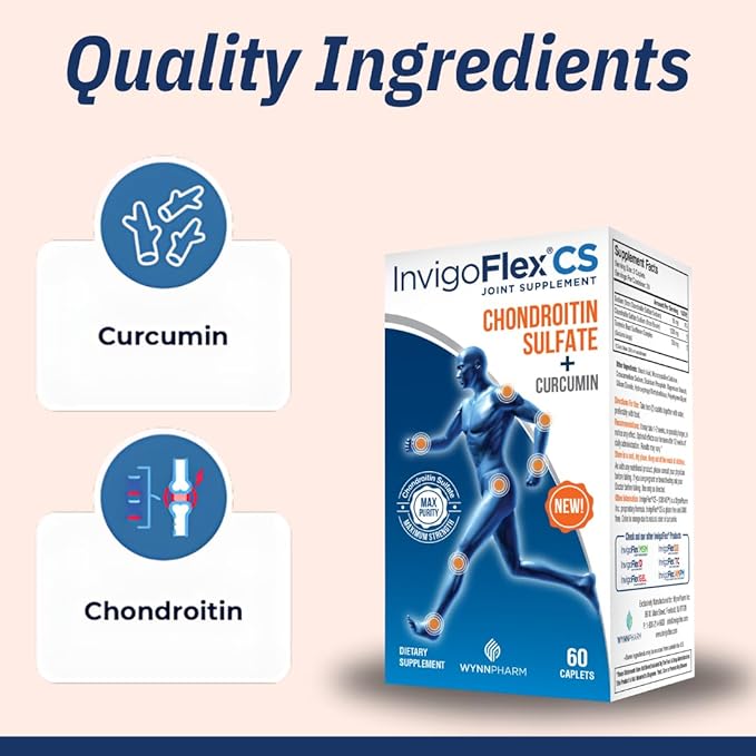 INVIGOFLEX Chondroitin Sulfate with Turmeric Curcumin Non GMO for Knee Hand Back &amp Hip Premium Joint Supplement CS - 2 Pack