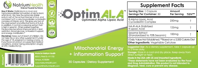 OptimALA Capsules | Optimized Alpha Lipoic Acid Capsules | 60 Count