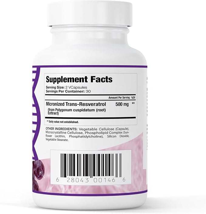 Liposomal Trans Resveratrol 500mg 60 Vegan Capsules to Support Cellular Health Antioxidant Activity &amp Overall Wellness - Non-GMO Trans Resveratrol Supplement for Daily Vitality