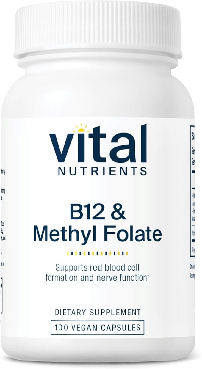 Vital Nutrients Vitamin B12 &amp Methyl Folate - Vegan Methylated Folate &amp B12 Supplement - 5-MTHF Plus B12 Supports Nervous System &amp Metabolism* - Gluten Dairy Soy Free - 100 Capsules