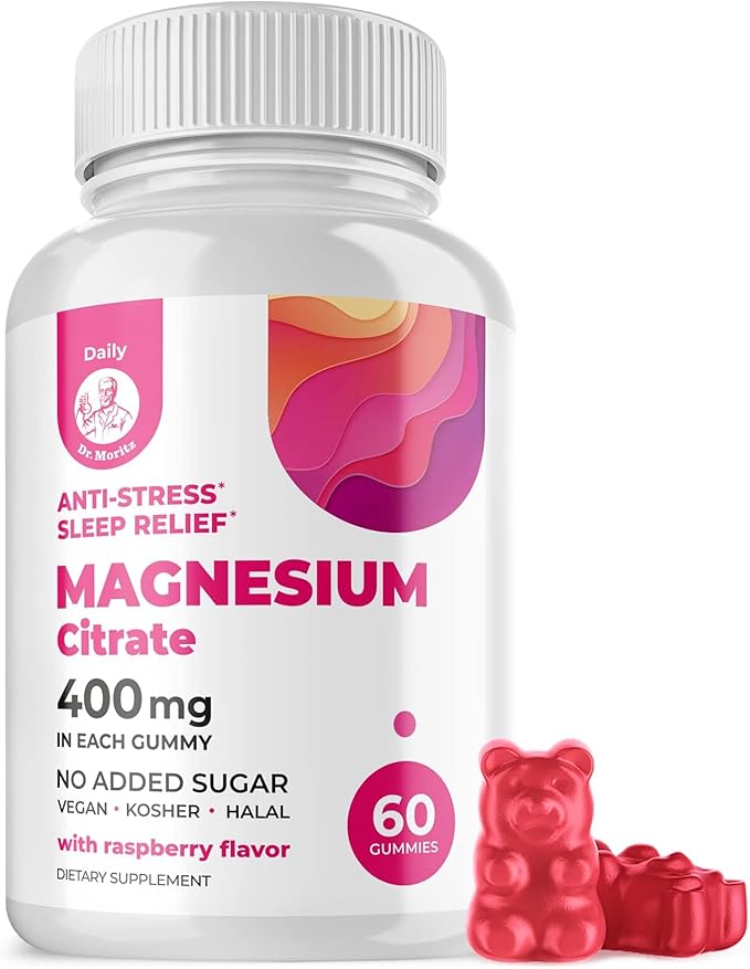 DR. MORITZ Magnesium Citrate Gummies Sugar-Free - Calm Magnesium Gummies Supplement for Children Sugar -Supports Cardiovascular Health -Free Chews for Kids &amp Adults (60 Count)