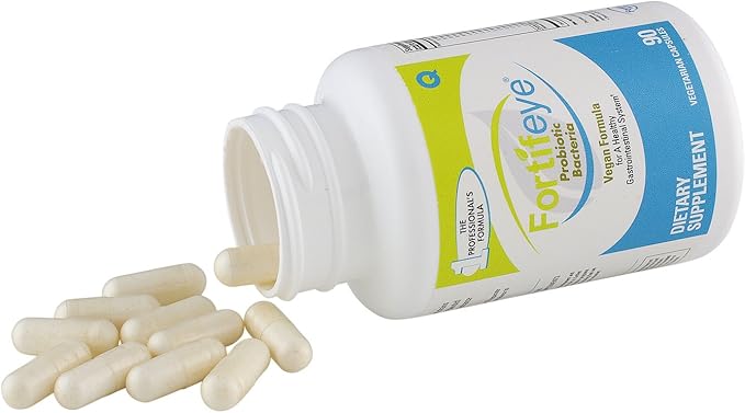 Fortifeye Probiotic Bacteria Vegan Supplement with Digestive Enzymes 90 Capsules 30 Day Supply - Probiotics for Digestive Health Women Men &amp Kids Supports Digestion Bloating and Ocular Systems