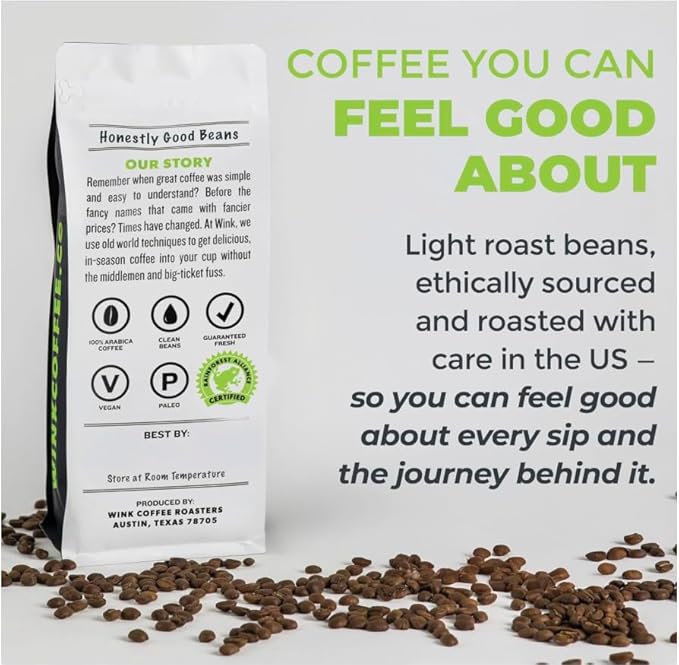 Wink Blonde Roast Ground Coffee Large 2.2 Pound Bag 100% Arabica Coffee Beans Single Origin Colombian Smooth Light and Complex