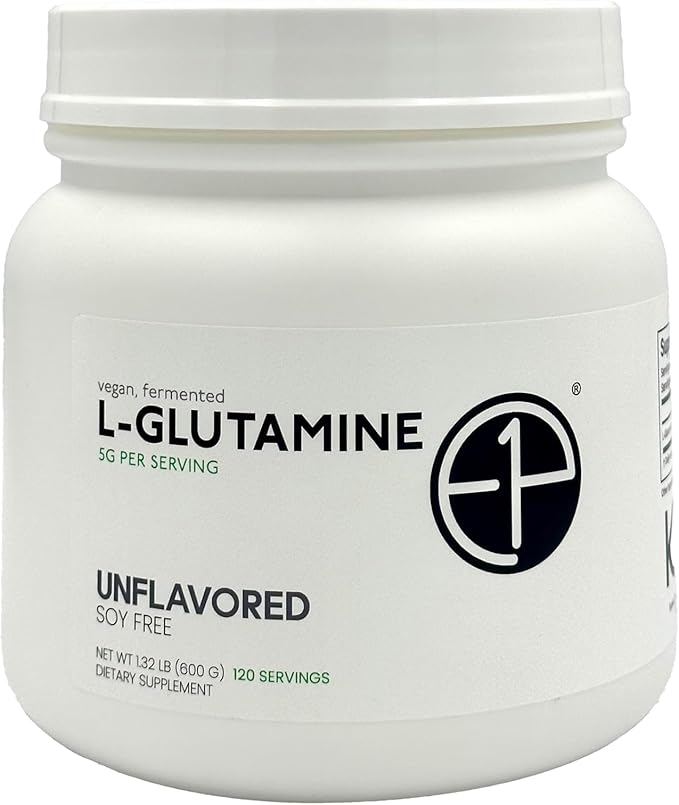 L-Glutamine 600grams (120 Servings) Unflavored Non-GMO Vegan Fermented Third-Party Lab Tested. Made with Halal and Kosher Certified Ingredients.