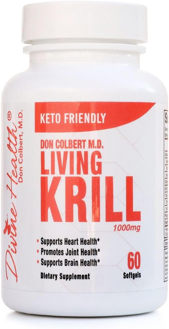 Dr. Colbert MD Living Krill Oil | by Divine Health | Keto Zone | 1000mg | DHA | EPA | Astaxanthin | Phospholipids | 30 Servings | 60 Softgels