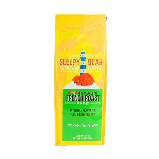 Sleepy Bear Dark Roast Decaf Coffee – Bold Ground French Roast Smooth Arabica No Bitterness Michigan Made 16oz Resealable Bag (1 16 oz)