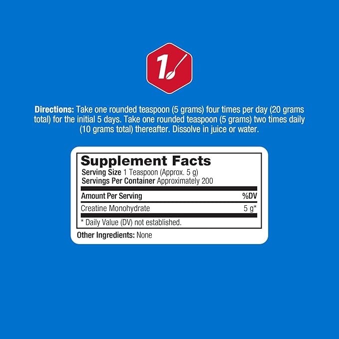 ProLab Nutrition Creatine Monohydrate Micronized Powder 1000G Pure Creatine for Muscle Strength Power &amp Endurance Fast Absorbing Unflavored 5000mg Per Serv (5g) (200 Servings)