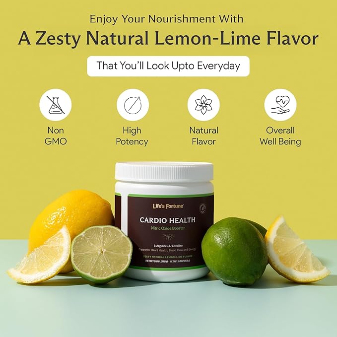 Life's Fortune L Arginine L Citrulline Supplement Powder - High Potency Nitric Oxide Supplement Booster with Natural Lemon Lime Flavor - Cardio Health Blood Pressure and Vascular Support - 258g
