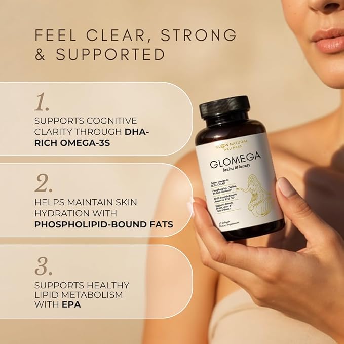 Glow Natural Wellness GLOMEGA - Antarctic Krill Oil Omega-3 Supplement for Women Omega 3 Fatty Acids EPA &amp DHA 1000mg - 60 Softgels