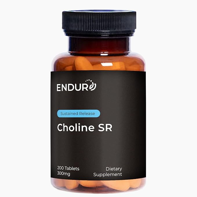ENDUR - Choline L(+) Bitartrate - SR (Sustained Release) 300 mg - Brain Liver Cellular &amp Fetal Development - Pregnancy Support - Optimal 6–8 Hour Absorption Delivery - 200 Tablets