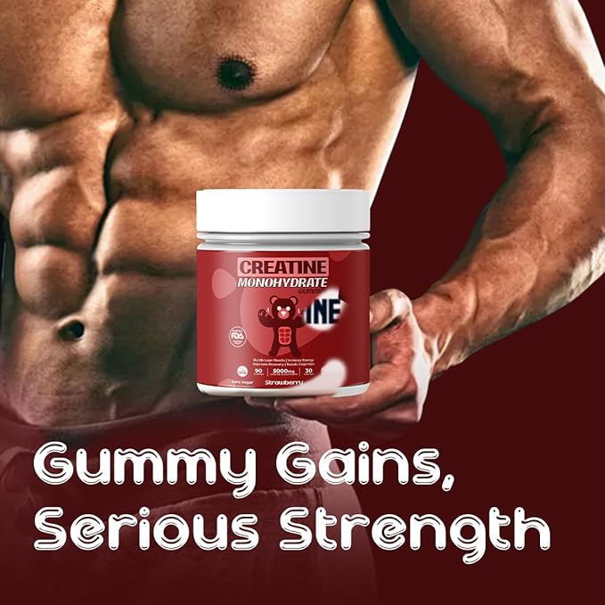 Creatine Monohydrate Gummies Pouch &amp Bottle Bundle for Men &amp Women | 5000mg of Creatine Gummie Per Serving | Zero Sugar Gluten Free &amp Halal | Pack of 90 | Blueberry &amp Strawberry Flavo