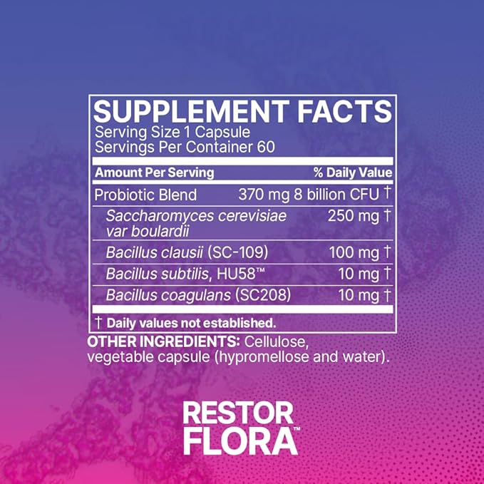 Microbiome Labs Restorflora Probiotics for Digestive Health - Gut Health Supplements with Dual Action Probiotics for Women &amp Men - Support Bowel Regularity &amp Immune Function (60 Capsules)