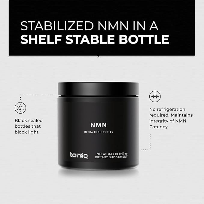 Toniiq Ultra High Purity NMN Powder - 100 Grams - 99.5% Highly Purified and Highly Bioavailable - Fully Stabilized Formula - Supports NAD+ Levels - Nicotinamide Mononucleotide Powder Supplement